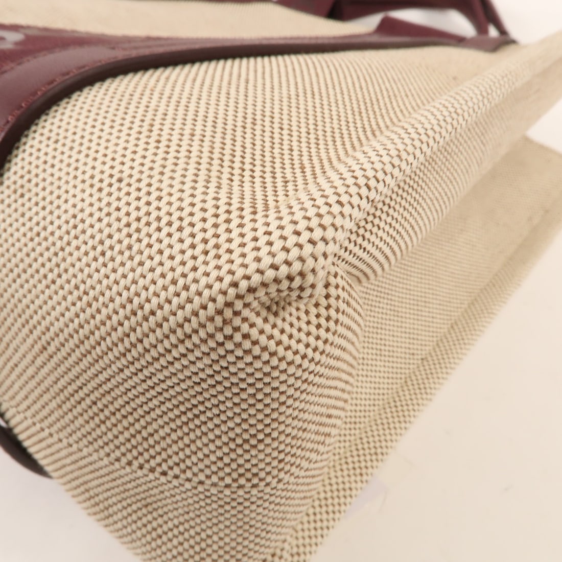 Chloe Woody Medium Tote Bag Linen Leather Beige Burgundy - 9