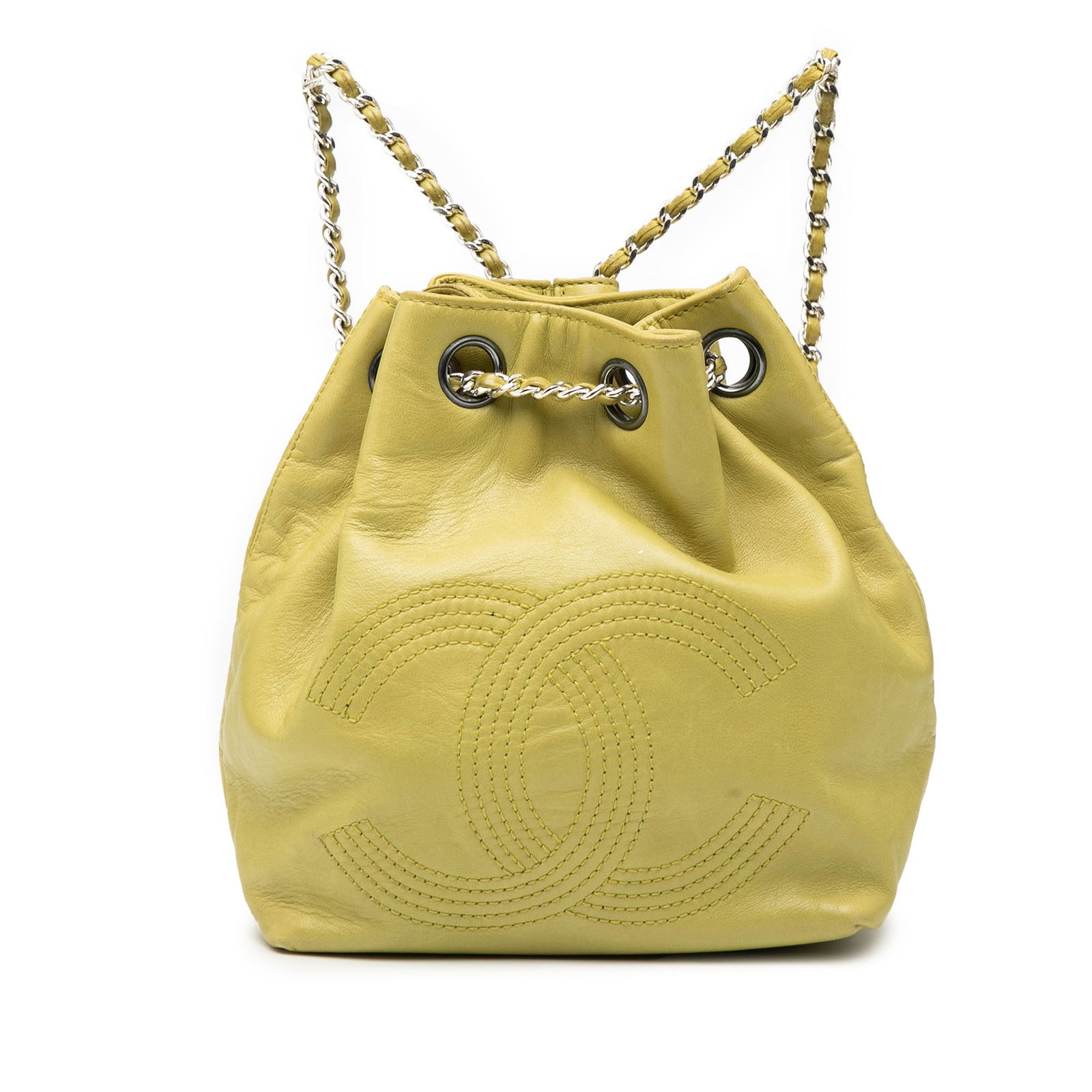 Chanel CC Green Lambskin Drawstring Backpack with Woven Chain Straps (1 of 8)