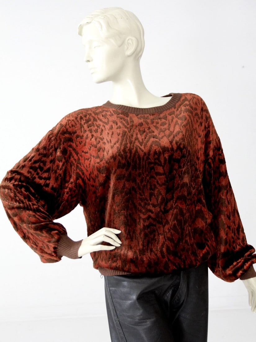 1980s Vintage Gianfranco Ferre Velvet Blouse Animal Print (1 of 7)