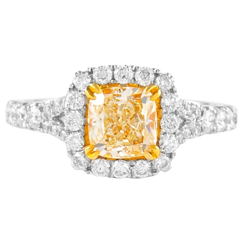1.72ct Fancy Light Yellow VS1 Cushion Diamond Ring 18k Gold EGL Certified: 1.72ct Fancy Light Yellow VS1 Cushion Diamond Ring 18k Gold EGL Certified This exquisite ring features a stunning 1.72 carat total weight Fancy Light Yellow VS1 cushion diamond, expertly set in a cont