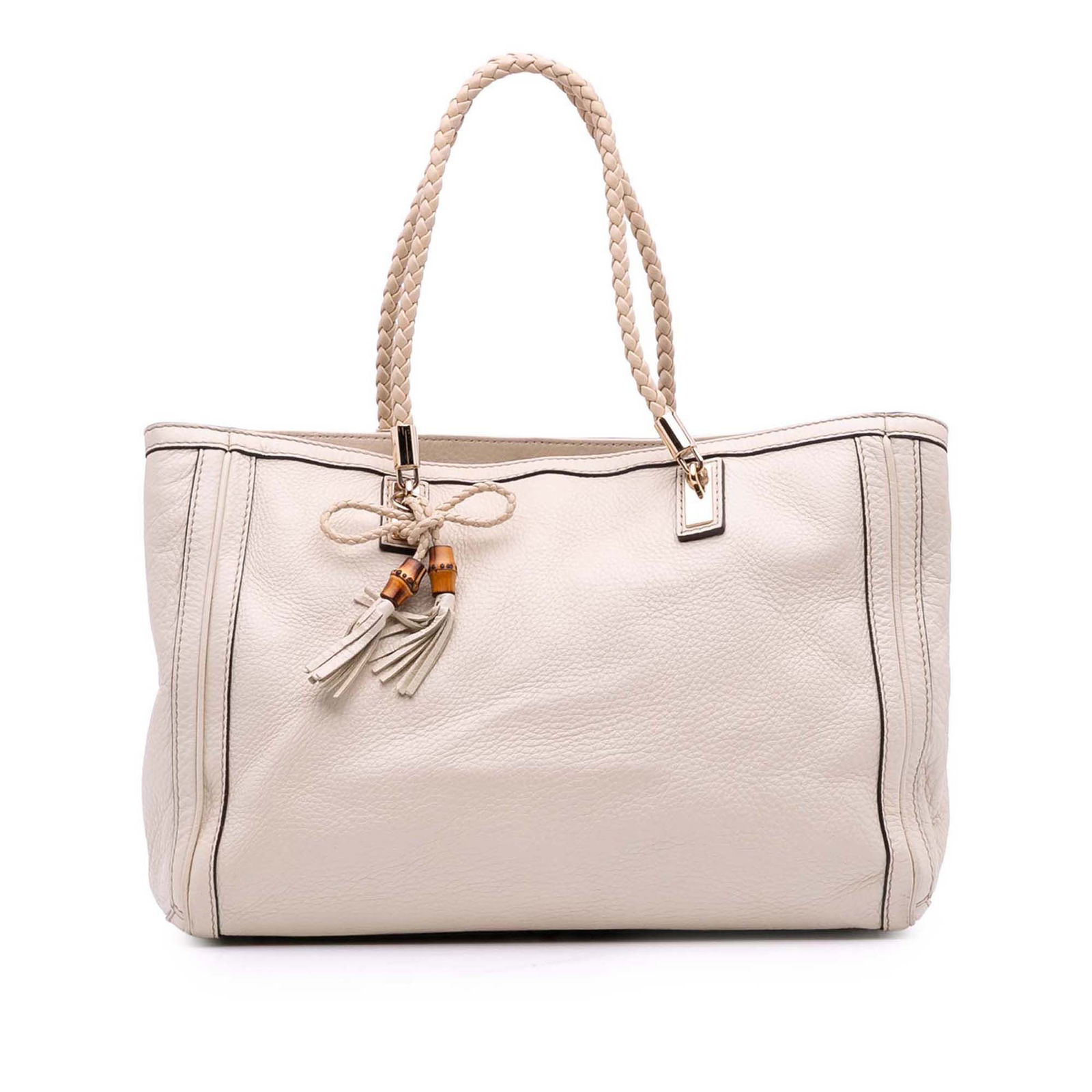 Gucci Medium Leather Bella Tote White Braided Straps Made in Italy (1 of 12)