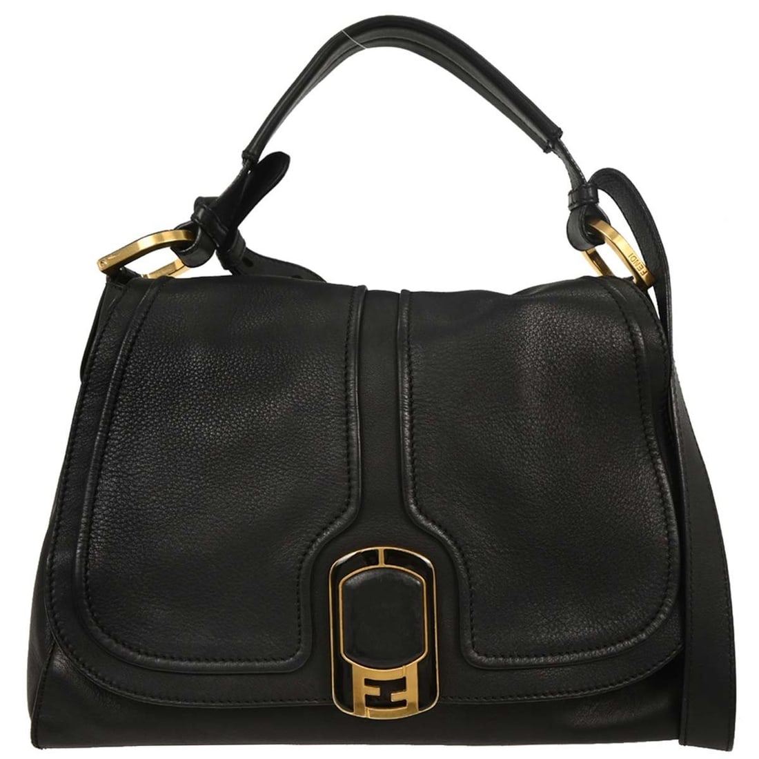Fendi Black Leather Anna 2way Handbag 8BT189-GZ3 Gold Hardware: Fendi Black Leather Anna 2way Handbag 8BT189-GZ3 Gold Hardware This stylish Fendi Black Leather Anna 2way Handbag is perfect for casual occasions. Crafted from high-quality leather, it features a magn