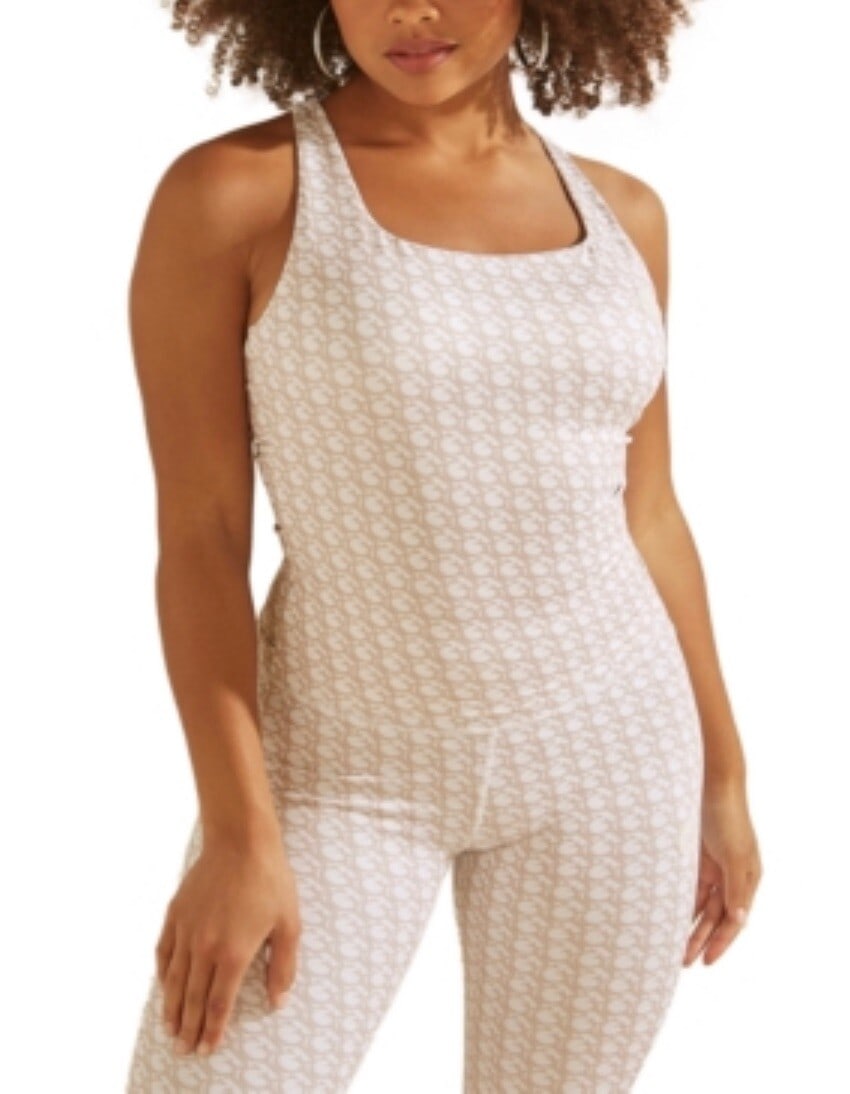 Guess Caitlin Logomania Sports Bra Light Brown Womens L: Guess Caitlin Logomania Sports Bra Light Brown Womens L Stay stylish and comfortable during your workouts with the Guess Caitlin Logomania Active Bra Top. Designed for activewear, this sports bra is p