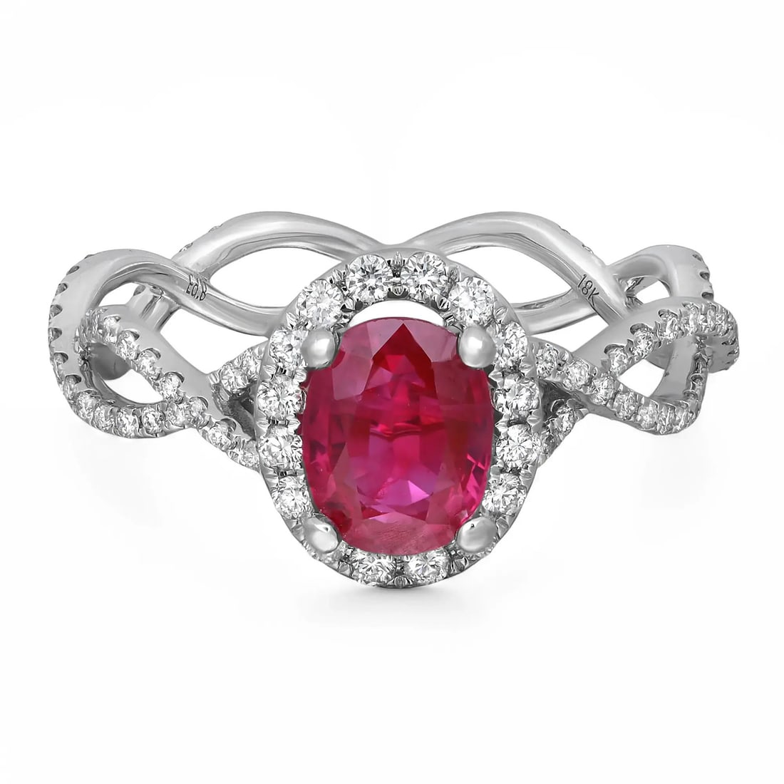 Rachel Koen 1.29Ctw Ruby Diamond Halo Engagement Ring 18K White Gold GIA Certified (1 of 5)