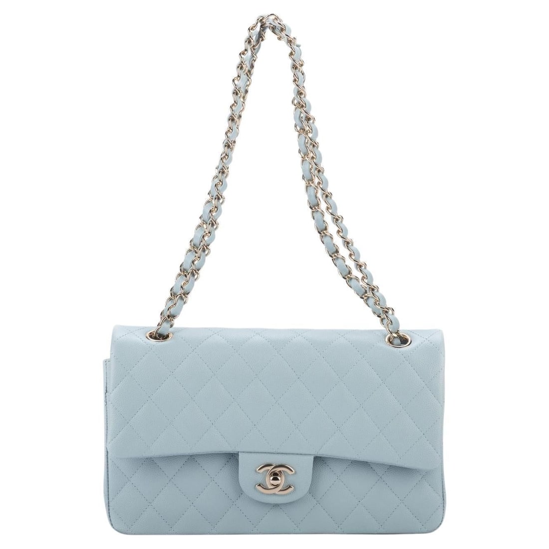 Chanel Celeste Caviar Double Flap Bag Collection 32 BNIB: Chanel Celeste Caviar Double Flap Bag Collection 32 BNIB This stunning Chanel Celeste Caviar Double Flap is a must-have for luxury handbag enthusiasts. Crafted from premium caviar leather in a beautif