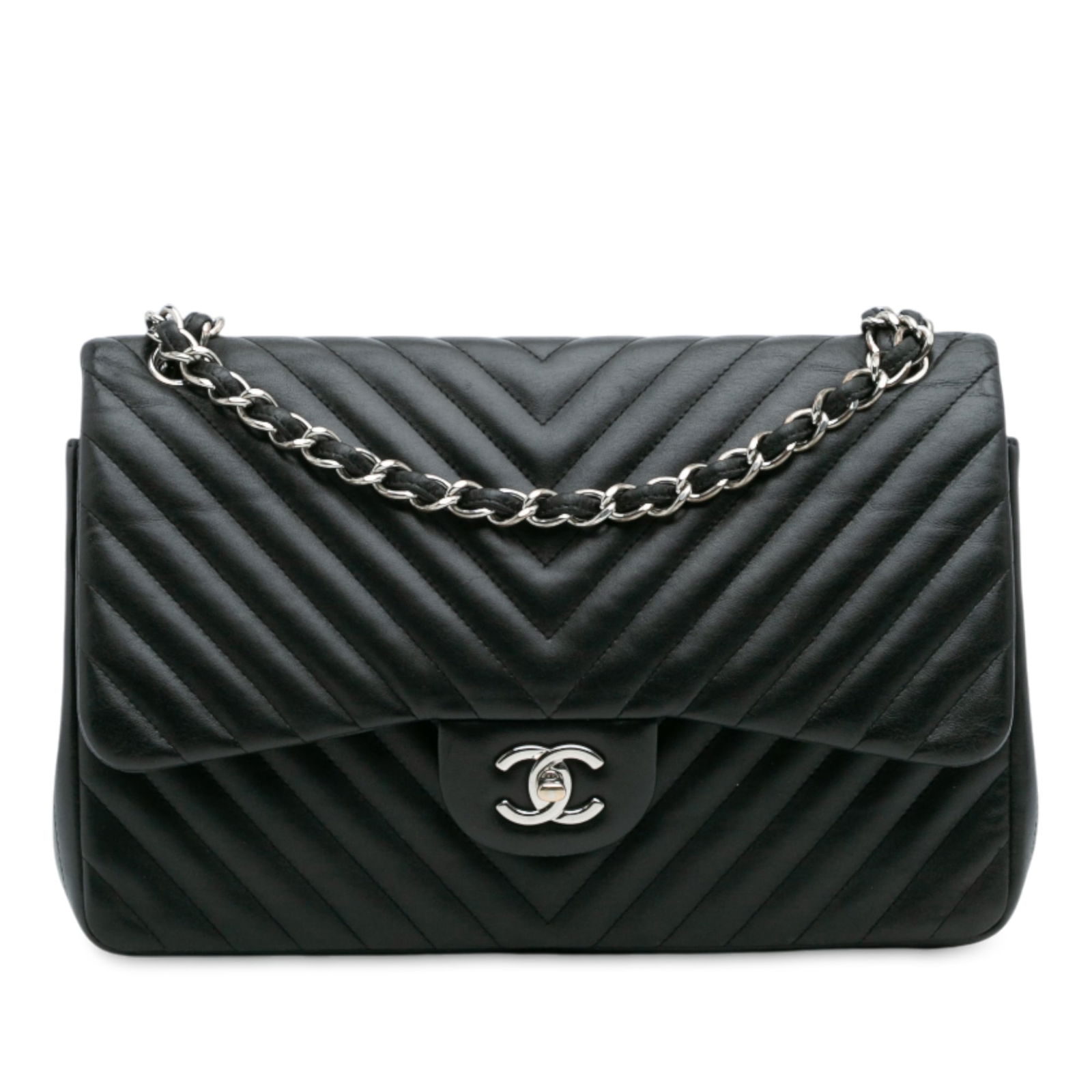 Chanel Jumbo Classic Chevron Black Lambskin Double Flap Bag (1 of 13)
