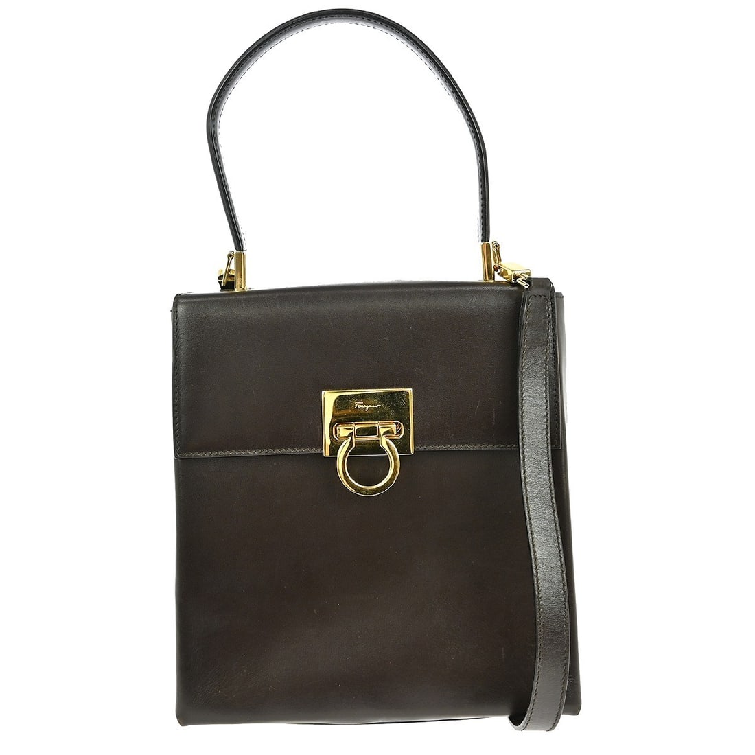 Salvatore Ferragamo Brown Gancini 2-Way Leather Handbag Italy (1 of 7)