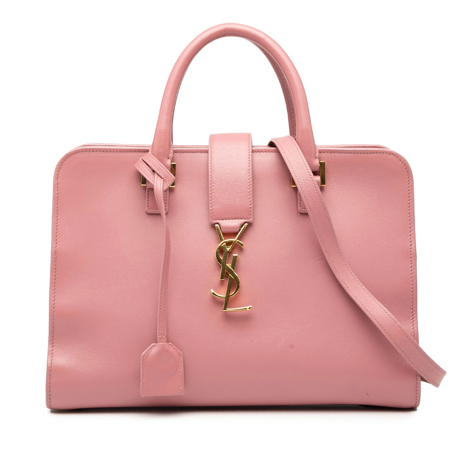 Saint Laurent Pink Small Leather Monogram Cabas Satchel: Saint Laurent Pink Small Leather Monogram Cabas Satchel The Saint Laurent Small Leather Monogram Cabas Satchel is a stylish and functional accessory crafted from high-quality leather. This chic bag fe