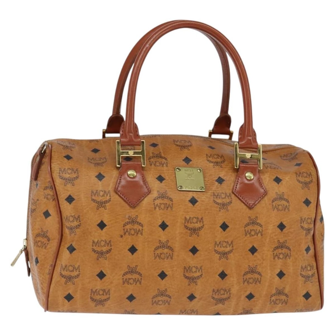 MCM Logogram Boston Bag PVC Leather Brown Gold Authentic 2way (1 of 18)