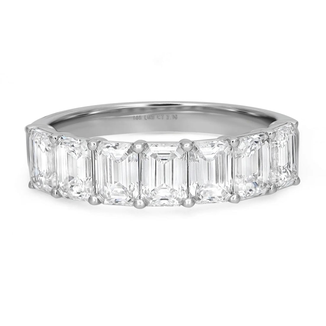 Rachel Koen 14K White Gold Emerald Cut Lab Grown Diamond Band Ring 2.16CT 7 Diamonds Size 6 (1 of 5)