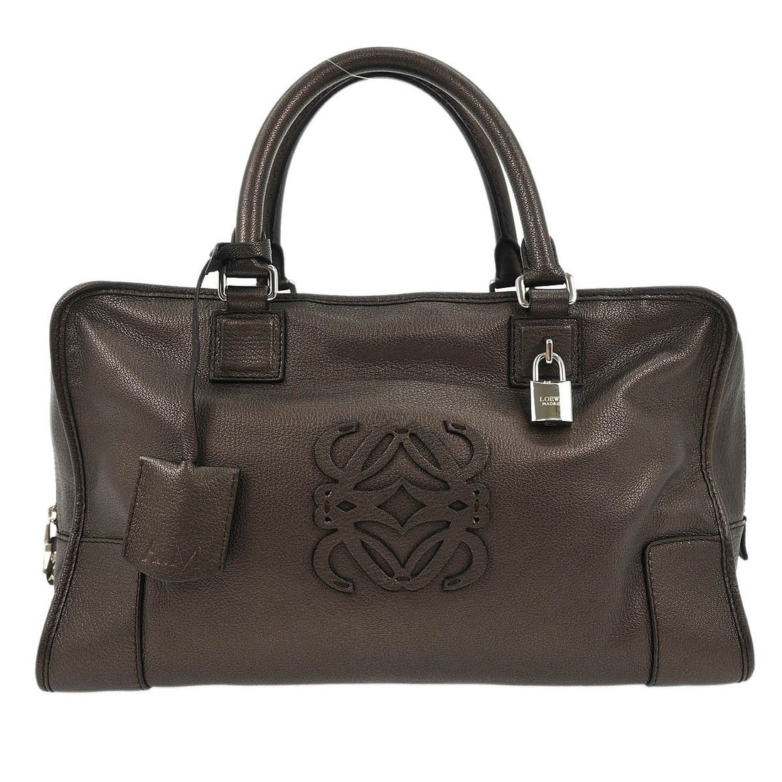 Loewe Amazona 36 Metallic Brown Leather Top Handle Handbag: Loewe Amazona 36 Metallic Brown Leather Top Handle Handbag Introducing the Loewe Metallic Brown Amazona 36 Handbag, a stylish and elegant addition to your collection. This large top handle bag feature