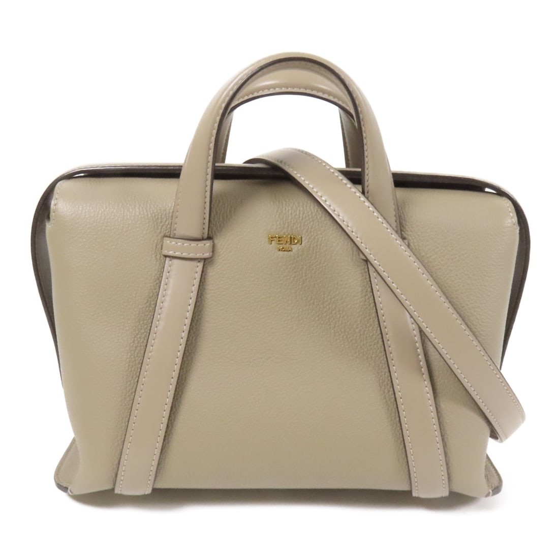FENDI Boston 365 2way Shoulder Bag Gray Calfskin Leather: FENDI Boston 365 2way Shoulder Bag Gray Calfskin Leather Introducing the Fendi Boston 365 2-way Shoulder Bag, a stylish accessory crafted from high-quality calfskin leather in a sophisticated gray hue
