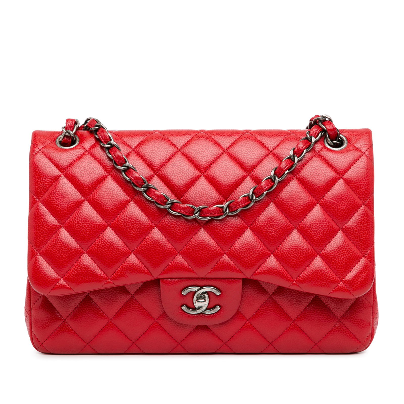 Chanel Jumbo Classic Caviar Double Flap Red Leather Shoulder Bag (1 of 10)