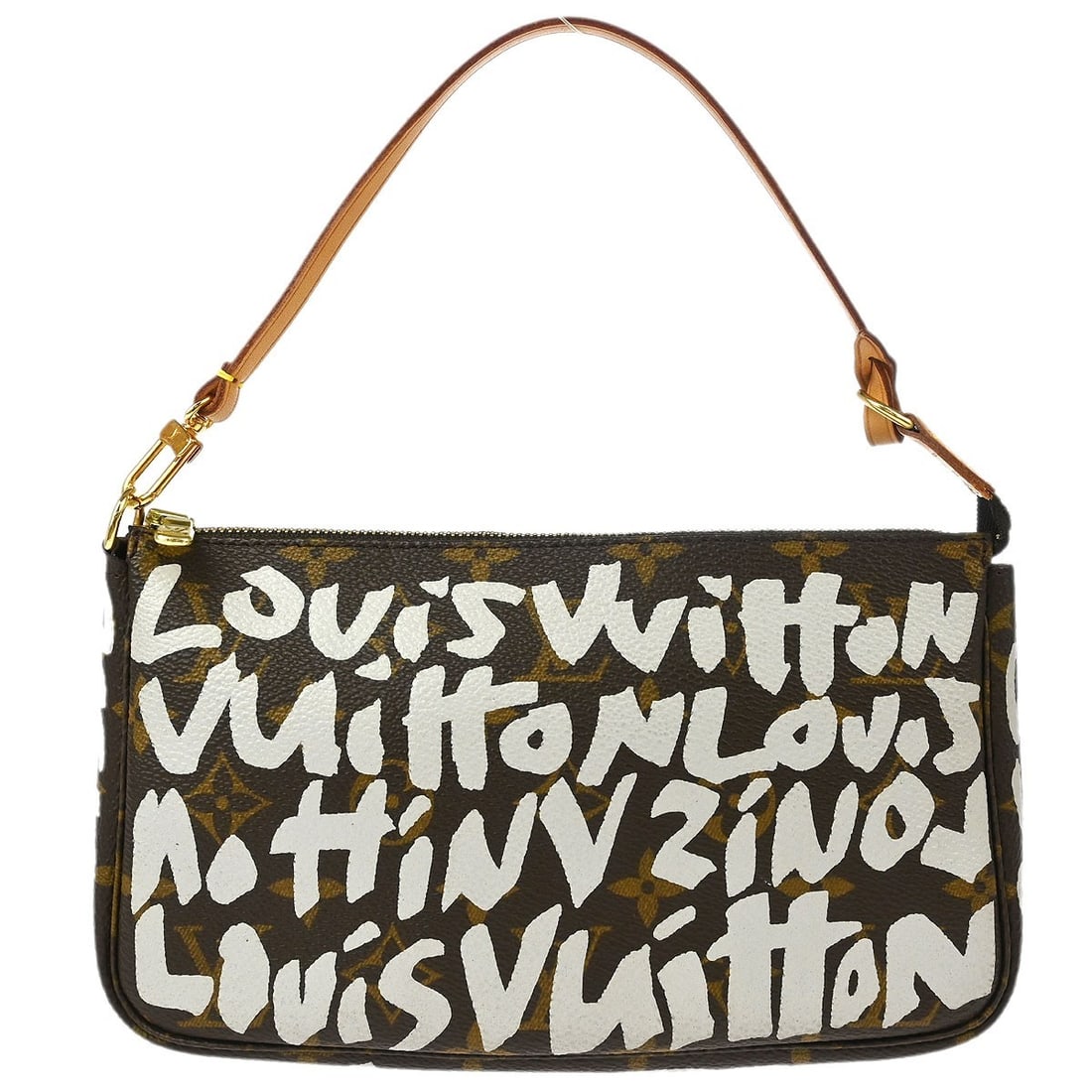 Louis Vuitton Khaki Graffiti Pochette Accessoires Handbag M92192: Louis Vuitton Khaki Graffiti Pochette Accessoires Handbag M92192 This stylish Louis Vuitton khaki Graffiti Pochette Accessoires handbag is a chic accessory for casual occasions. Crafted from Monogram