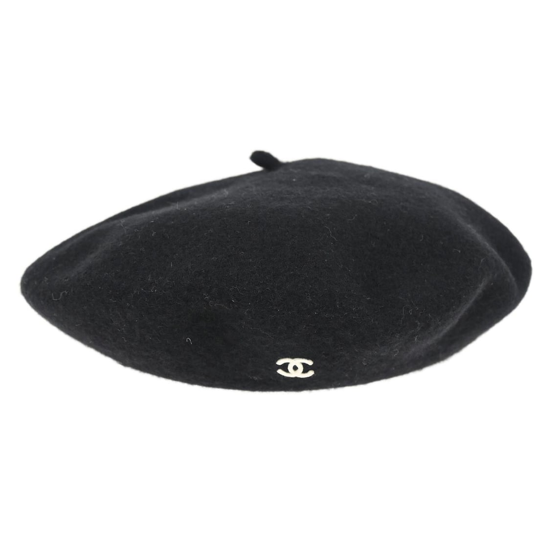 Chanel Vintage Black Wool Beret with Logo Size 57 (1 of 7)