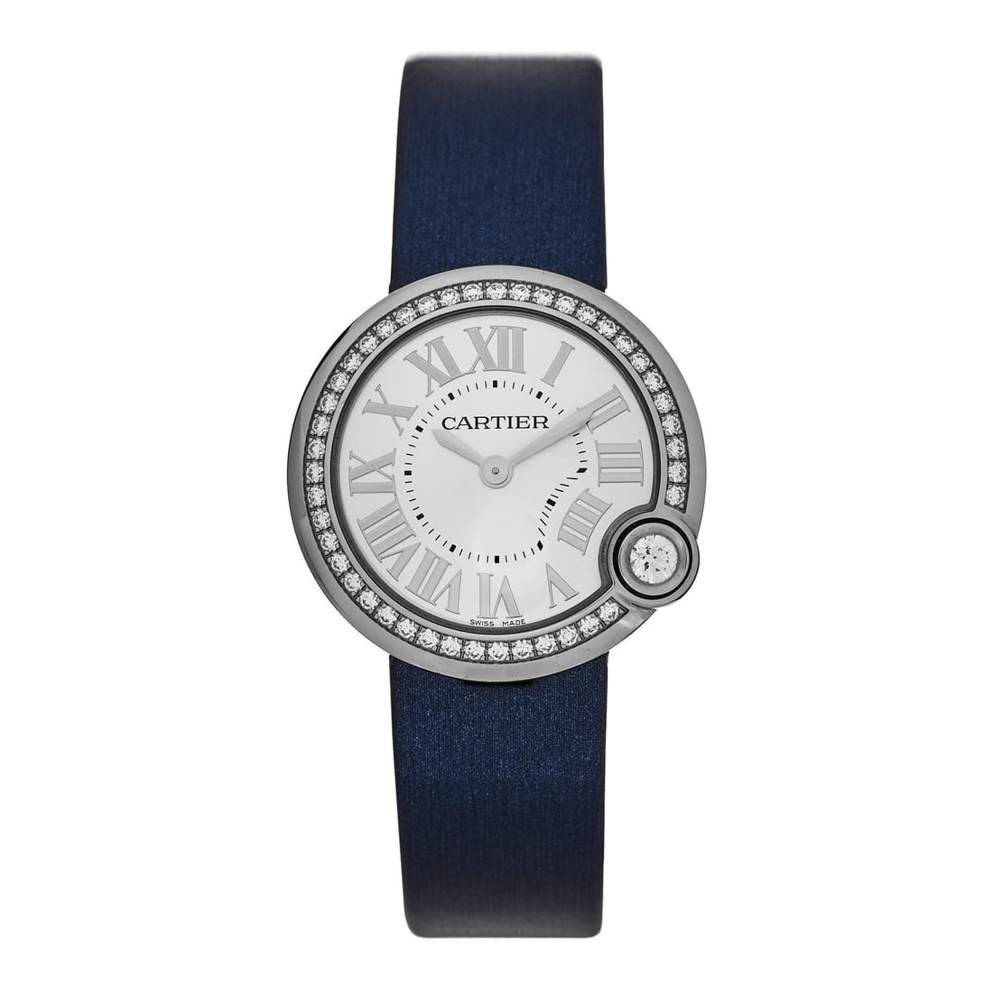 Cartier Ballon Blanc B/P Silver Roman Dial Leather Ref 4351 2023: Cartier Ballon Blanc B/P Silver Roman Dial Leather Ref 4351 2023 This exquisite Cartier Ballon Blanc B/P timepiece showcases a refined silver Roman dial encased in a 30mm stainless steel body, complem