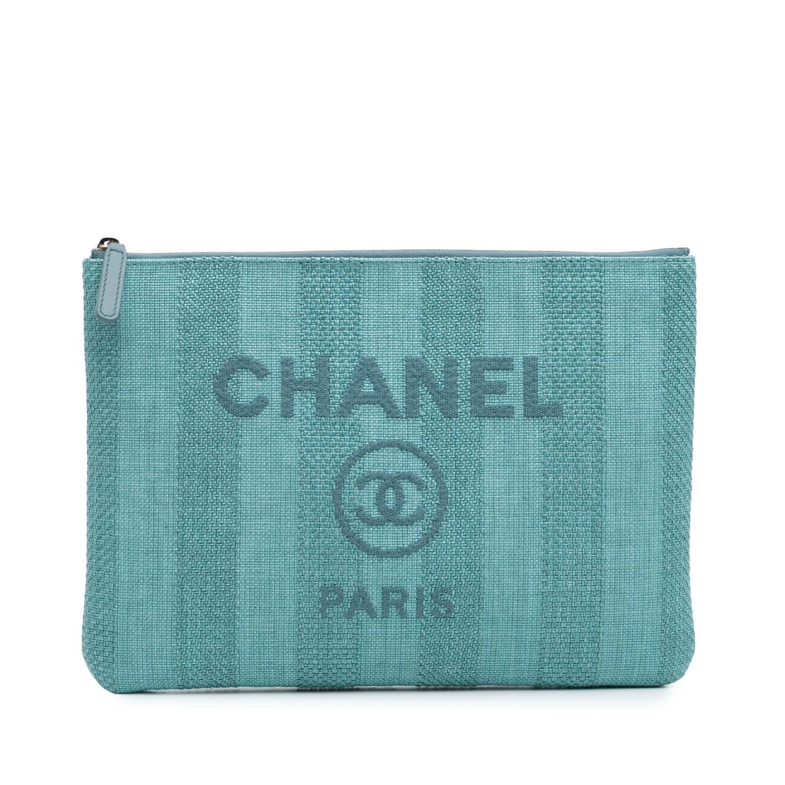 Chanel Medium Blue Tweed Deauville O Case Clutch Bag: Chanel Medium Blue Tweed Deauville O Case Clutch Bag This Chanel Medium Tweed Deauville O Case Clutch showcases a classic tweed body with a secure top zip closure. The elegant blue fabric adds a sophi