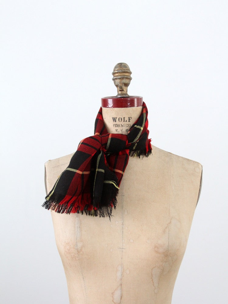 Classic Vintage Red Plaid Wool Scarf with Fringe Ends (1 of 5)