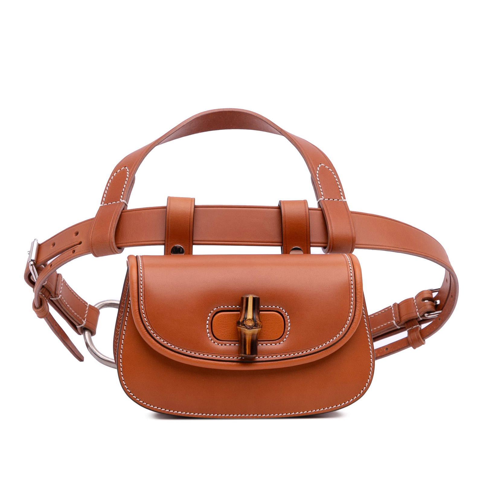 Gucci Mini Leather Bamboo 1947 Brown Belt Bag with Twist Lock: Gucci Mini Leather Bamboo 1947 Brown Belt Bag with Twist Lock Introducing the Gucci Mini Leather Bamboo 1947 Belt Bag, a stylish accessory that combines luxury with practicality. This exquisite belt b