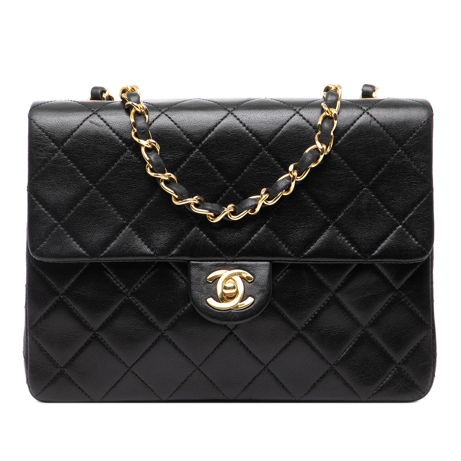 Chanel Black Lambskin Square Quilted Single Flap Bag (1 of 8)