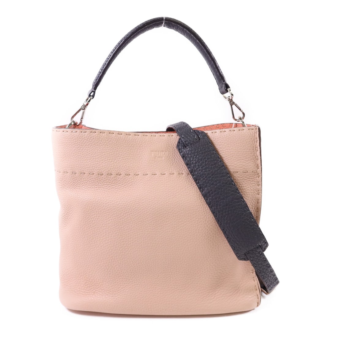 FENDI Beige Calfskin 2 Way Shoulder Bag 8BT218 Italy: FENDI Beige Calfskin 2 Way Shoulder Bag 8BT218 Italy Introducing the Fendi 2 Way Shoulder Bag, a stylish accessory crafted from high-quality calfskin leather in a sophisticated beige color. With a hei