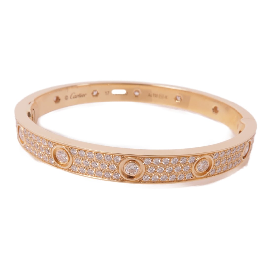 CARTIER Love Bangle 18K Pink Gold with Diamonds: CARTIER Love Bangle 18K Pink Gold with Diamonds Elevate your accessory collection with the timeless elegance of the CARTIER Love Bangle. Crafted from luxurious 18K pink gold, this iconic piece embodie