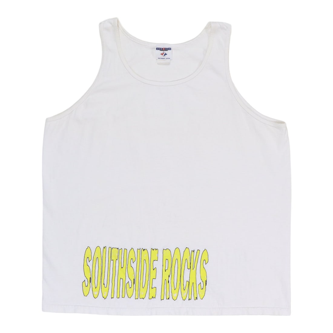 1990s Vintage Southside Johnny White Tank Top Shirt: 1990s Vintage Southside Johnny White Tank Top Shirt Step back into the 1990s with this original vintage Southside Johnny tank top shirt. Crafted from 100% cotton, this shirt features eye-catching