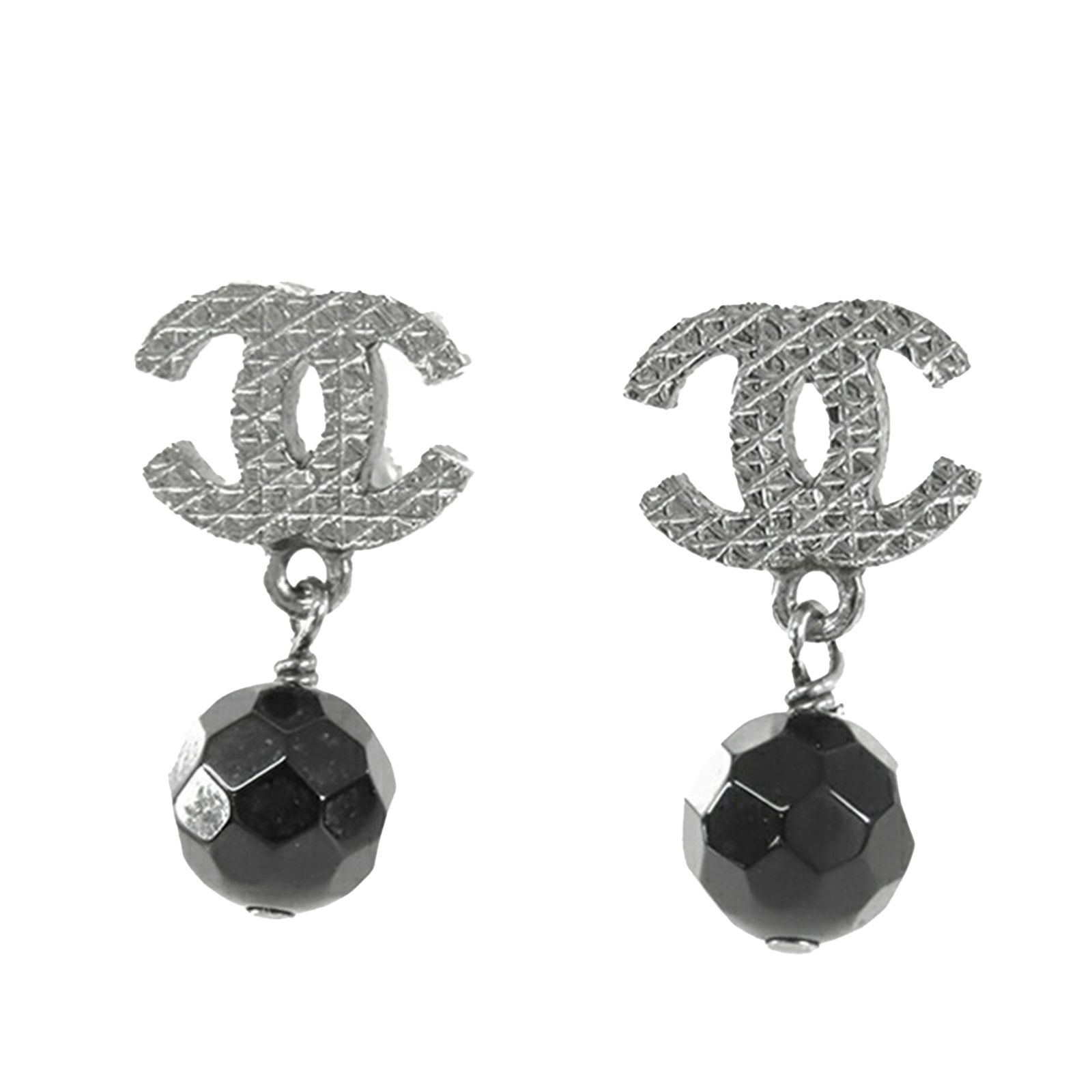 Chanel CC Silver Plated Bead Drop Earrings with Push Back Closure (1 of 11)