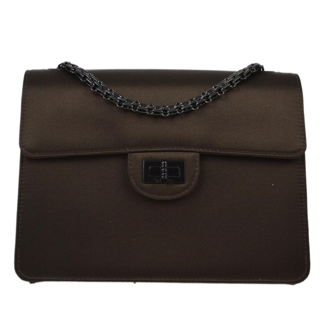 Chanel Mademoiselle Lock Brown Satin Shoulder Bag (1 of 10)