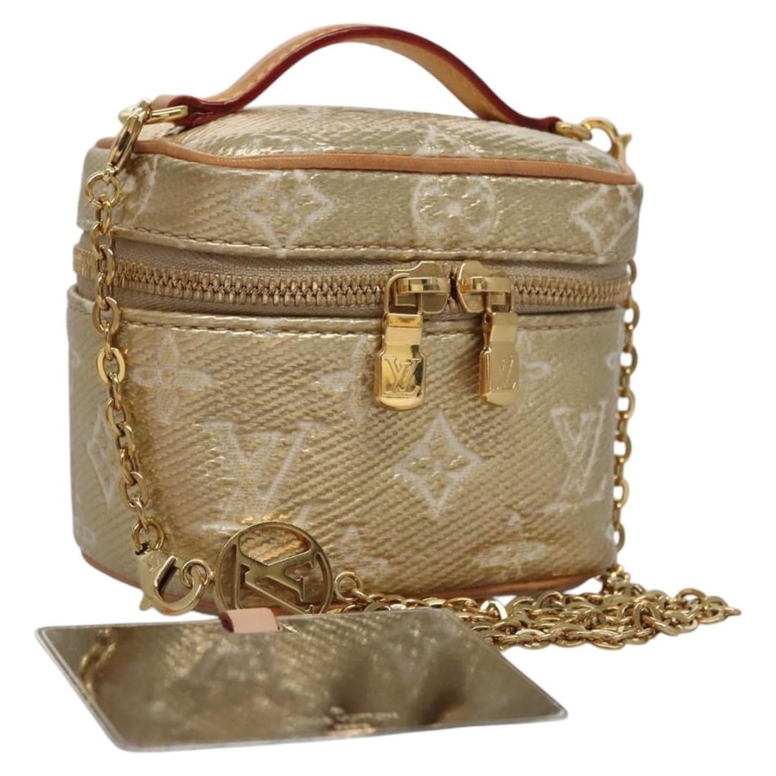 LOUIS VUITTON Monogram Gold Cosmetic Pouch M22920 with Dust Bag: LOUIS VUITTON Monogram Gold Cosmetic Pouch M22920 with Dust Bag This exquisite Louis Vuitton Monogram Laminated Jacquard Microvanity Cosmetic Pouch is crafted from premium Monogram Canvas, showcasing