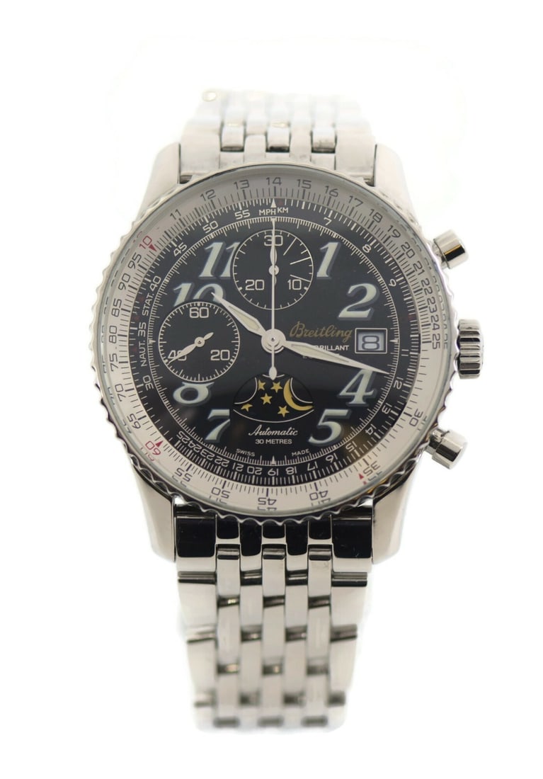 Breitling Navitimer Montbrilliant Eclipse Automatic Stainless Steel Watch A43030: Breitling Navitimer Montbrilliant Eclipse Automatic Stainless Steel Watch A43030 Experience precision and elegance with the Breitling Navitimer Montbrilliant Eclipse, a stunning wristwatch crafted fro