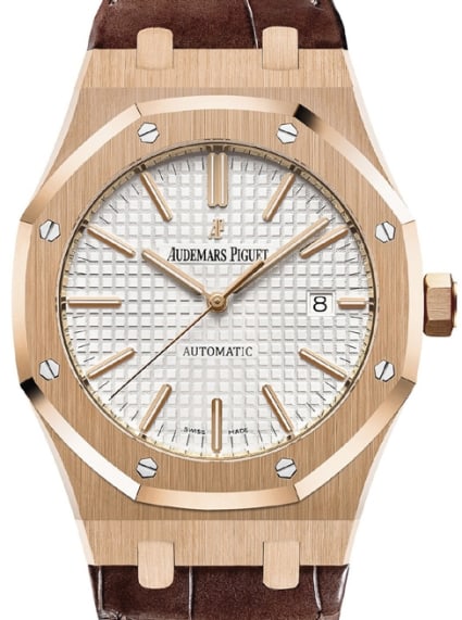 Audemars Piguet Royal Oak Selfwinding White Dial Leather Strap Ref 15400OR.OO.D088CR.01 2019: Audemars Piguet Royal Oak Selfwinding White Dial Leather Strap Ref 15400OR.OO.D088CR.01 2019 Experience the elegance of the Audemars Piguet Royal Oak Selfwinding watch, designed for men. This exquisit