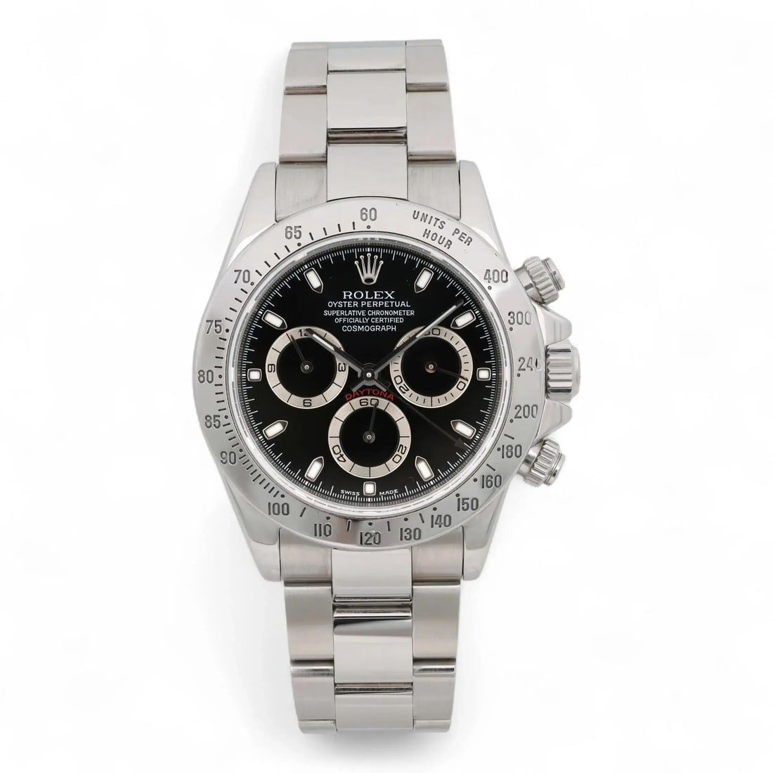 Rolex Cosmograph Daytona Automatic Men's Watch 116520 Stainless Steel Black Dial: Rolex Cosmograph Daytona Automatic Men's Watch 116520 Stainless Steel Black Dial Discover the elegance of the Rolex Cosmograph Daytona, a luxury wristwatch that embodies Swiss craftsmanship. This mode