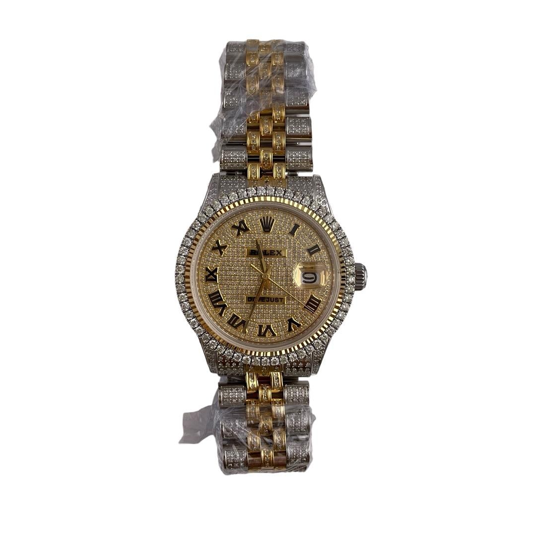 Rolex Datejust 1601 Men's Watch Diamond Roman Dial After Market Jubilee: Rolex Datejust 1601 Men's Watch Diamond Roman Dial After Market Jubilee This stunning Rolex Datejust watch features a luxurious Diamond Roman dial and an exquisite diamond bezel, making it a perfect a