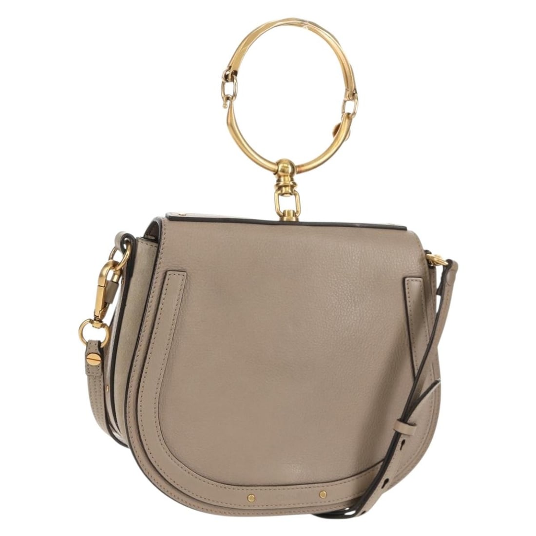 Chloe Nile Medium Leather Shoulder Bag Beige Gold Authentic 157808: Chloe Nile Medium Leather Shoulder Bag Beige Gold Authentic 157808 Introducing the Chloe Nile Medium Bracelet Shoulder Bag, a luxurious accessory crafted in Italy. This stylish shoulder bag features a