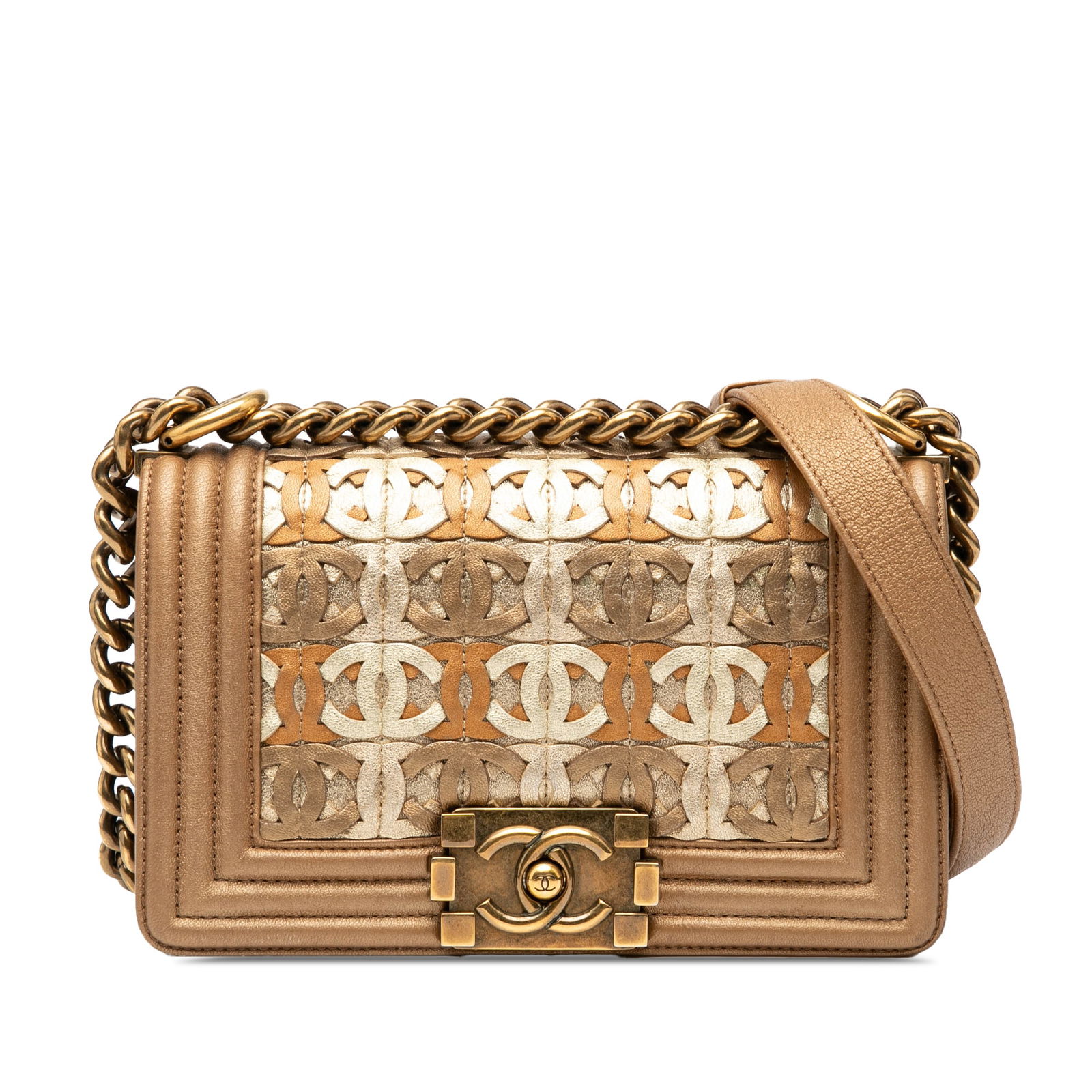 Chanel Small Quilted Metallic Lambskin Boy Flap Bag Brown (1 of 7)