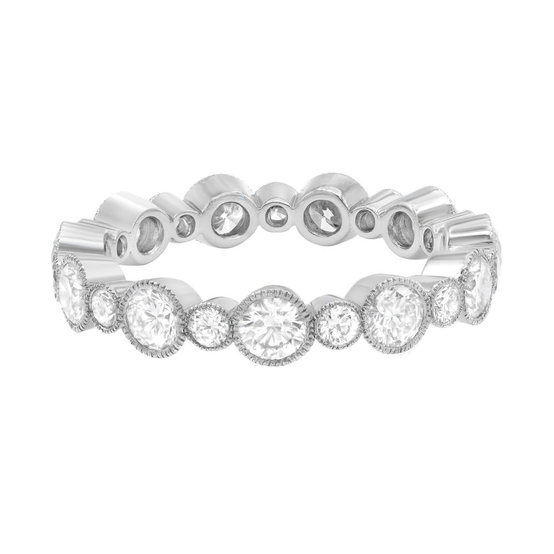 Rachel Koen Platinum Bezel Set Diamond Eternity Band Ring 1.32ct 6.25: Rachel Koen Platinum Bezel Set Diamond Eternity Band Ring 1.32ct 6.25 Experience timeless elegance with this stunning bezel set round cut diamond eternity band ring. Crafted from premium platinum, thi