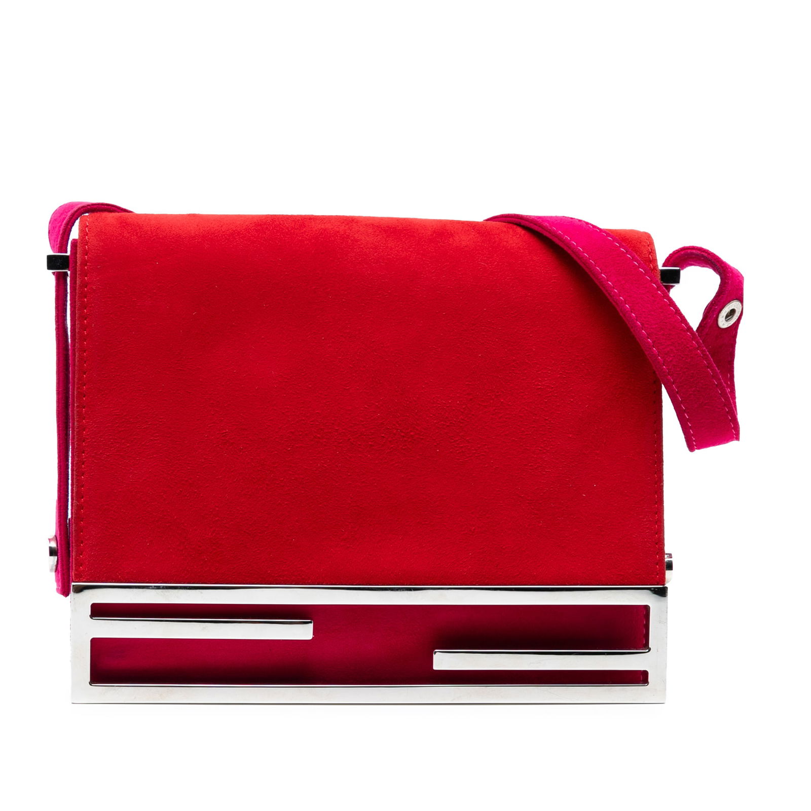 Fendi Red Suede Crossbody Bag with Adjustable Strap: Fendi Red Suede Crossbody Bag with Adjustable Strap The Fendi Suede Crossbody bag is a stylish accessory made from soft suede leather in a vibrant red color. This bag features an adjustable flat strap