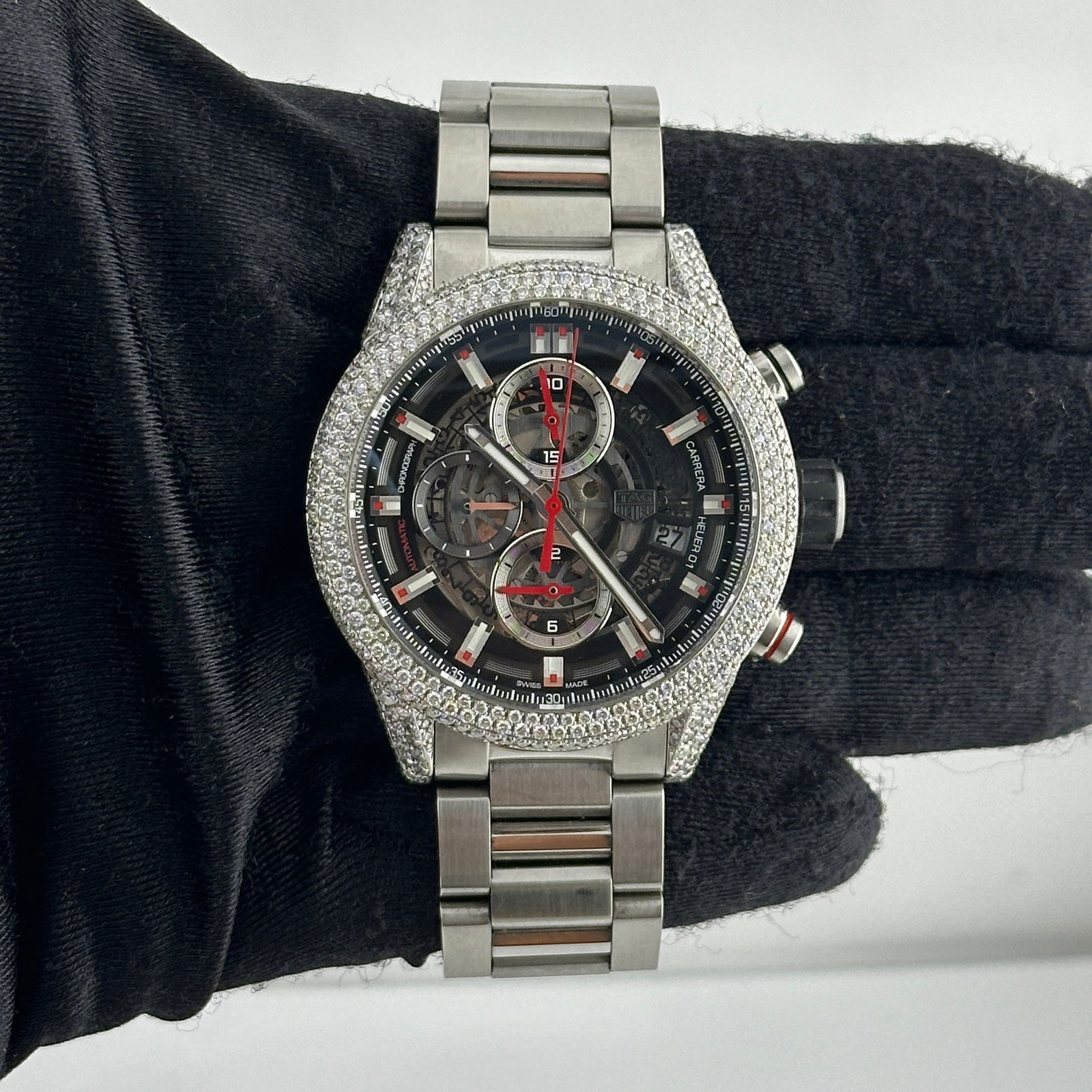 Tag Heuer Carrera Skeleton Black Dial Ref CAR201P Diamond Bezel (1 of 3)