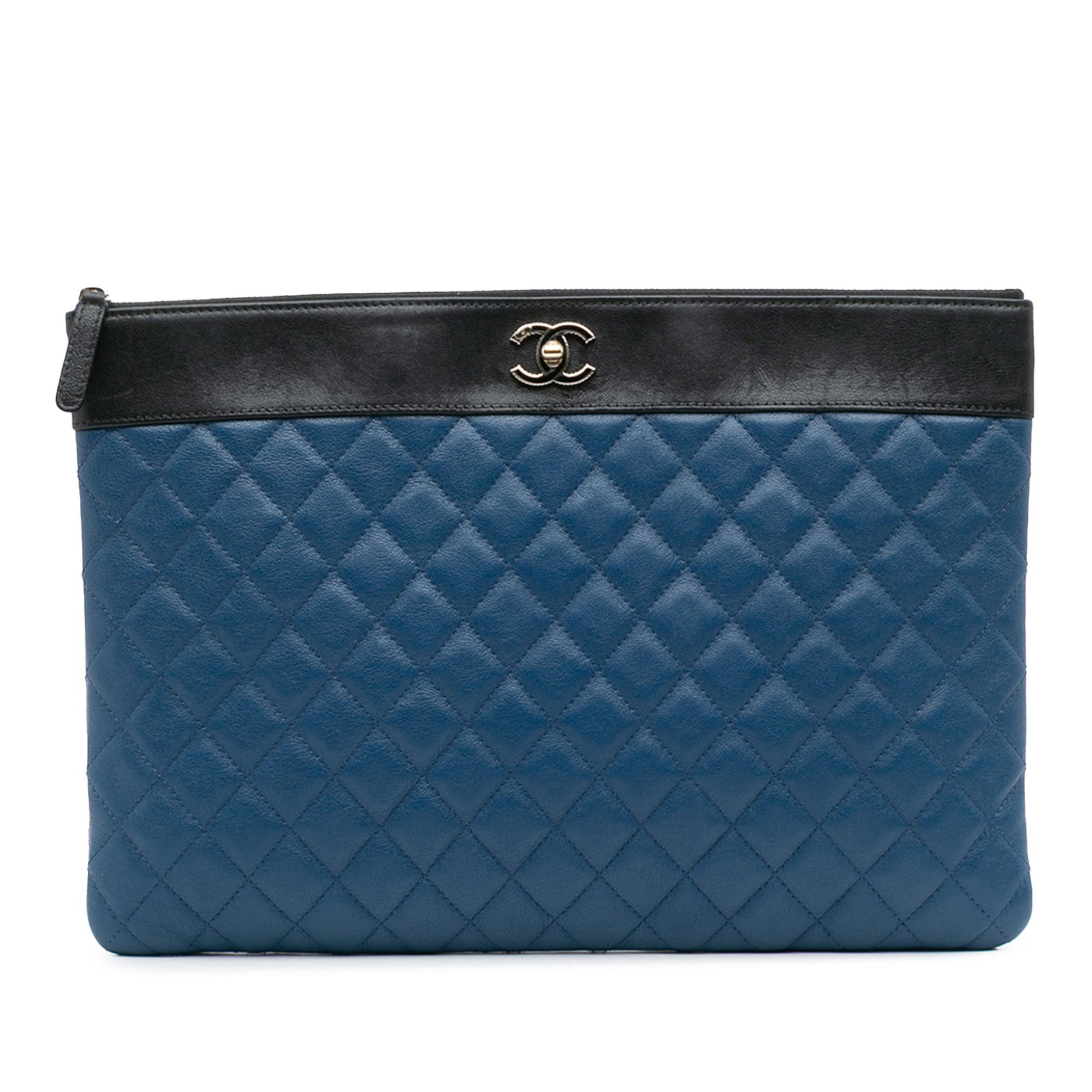 Chanel Bicolor Sheepskin Mademoiselle Zip Clutch Blue Italy (1 of 11)