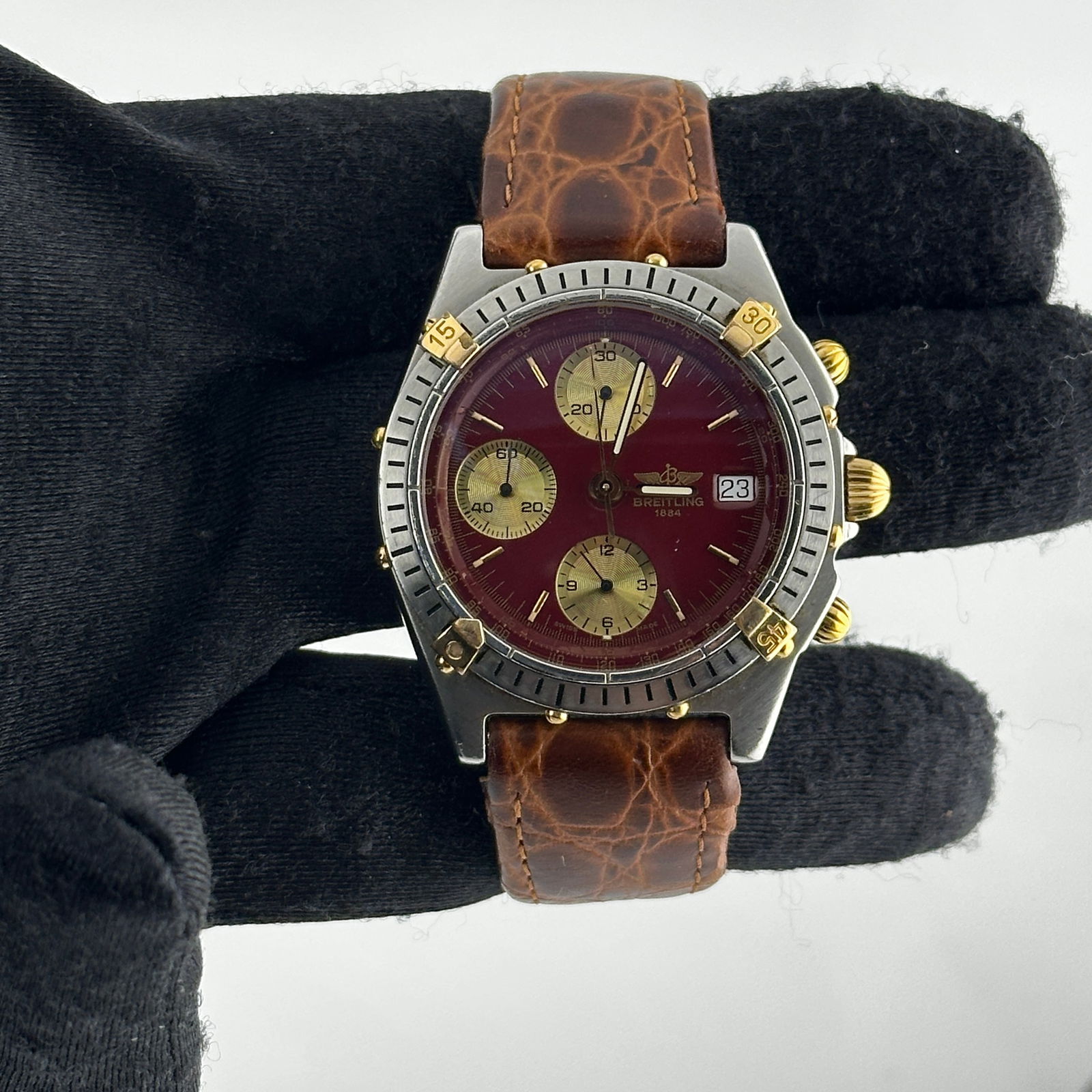 Breitling Chronomat B13047 Burgundy Dial Aftermarket Leather Strap (1 of 3)