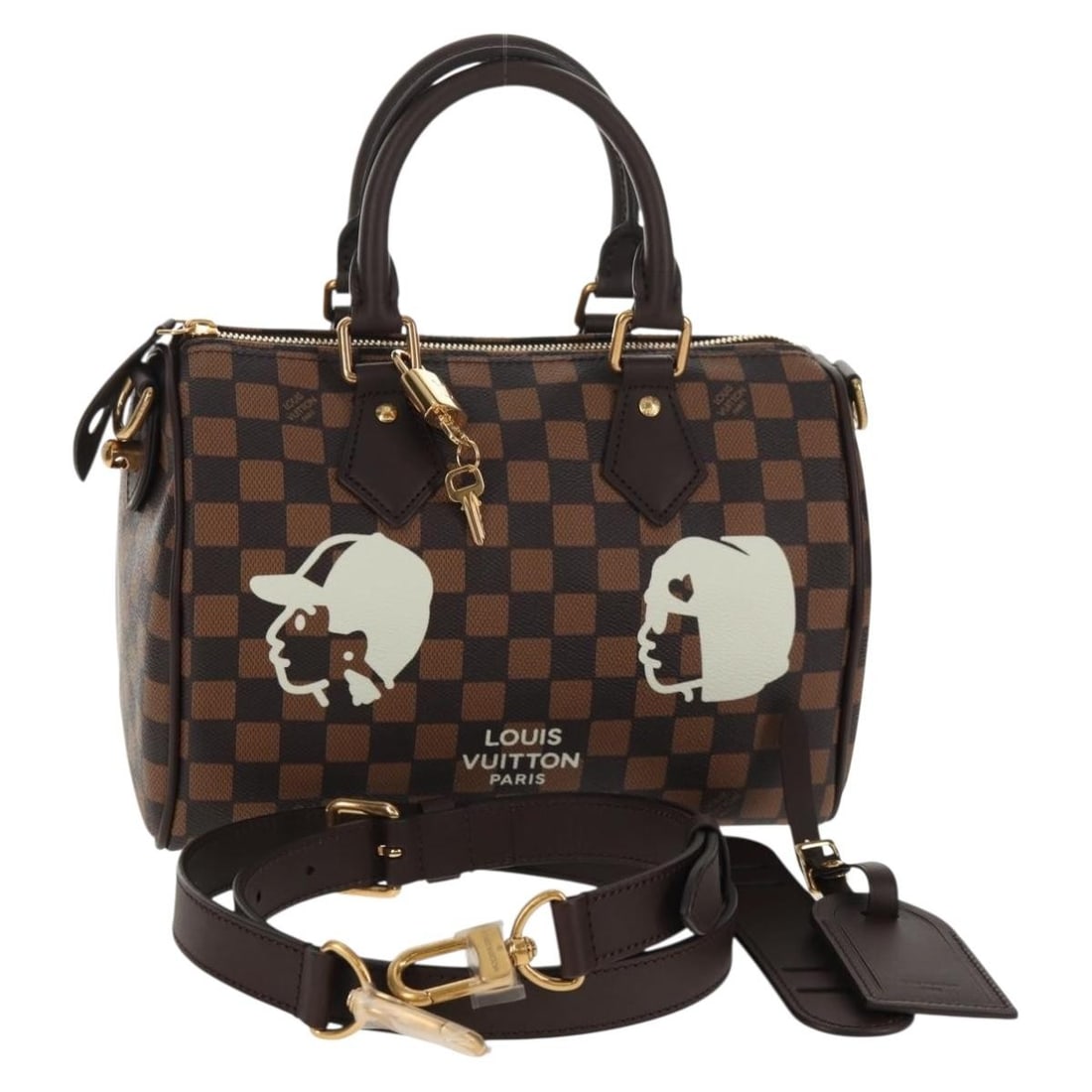 LOUIS VUITTON Damier Ebene Speedy Bandouliere 25 Hand Bag N40772 Auth: LOUIS VUITTON Damier Ebene Speedy Bandouliere 25 Hand Bag N40772 Auth Introducing the LOUIS VUITTON Damier Friendship Speedy Bandouliere 25 Bag, a stunning hand bag that combines elegance and practica