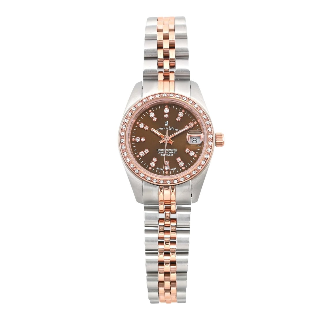 Jacques du Manoir Inspiration Quartz Ladies Watch Brown Dial Rose Gold Bezel: Jacques du Manoir Inspiration Quartz Ladies Watch Brown Dial Rose Gold Bezel Discover the elegance of the Jacques du Manoir Inspiration Two Tone Quartz Ladies Watch, designed for the modern woman seek