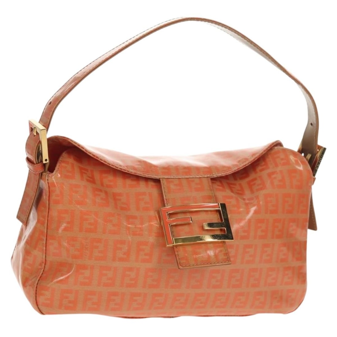 FENDI Zucchino Canvas Mamma Baguette Shoulder Bag Orange Gold Authentic: FENDI Zucchino Canvas Mamma Baguette Shoulder Bag Orange Gold Authentic This Fendi Zucchino Canvas Mamma Baguette Shoulder Bag is a stylish accessory that exudes luxury. Crafted in Italy, this shoulde