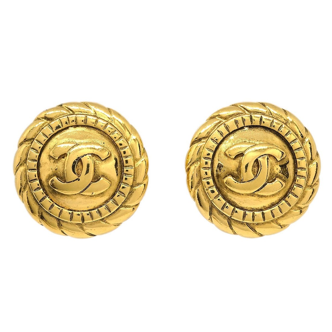 Chanel Gold-Tone Logo Clip-On Button Earrings (1 of 4)