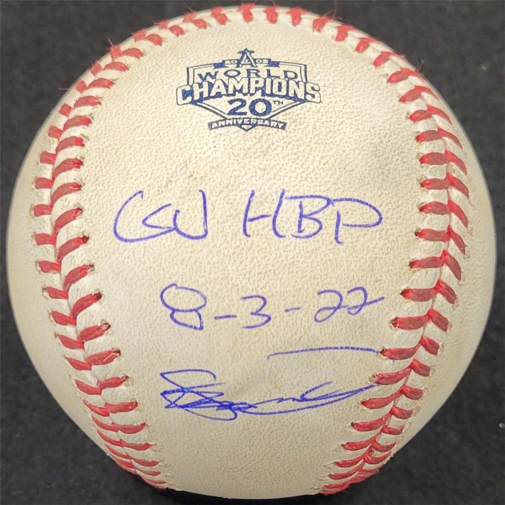 Taylor Ward Signed Game Used MLB Baseball GU HBP 8-3-22 BAS Angels: Taylor Ward Signed Game Used MLB Baseball GU HBP 8-3-22 BAS Angels This is a 2022 game-used MLB baseball signed by Taylor Ward, featuring the inscription "GU HBP 8-3-22". This authentic baseball comes