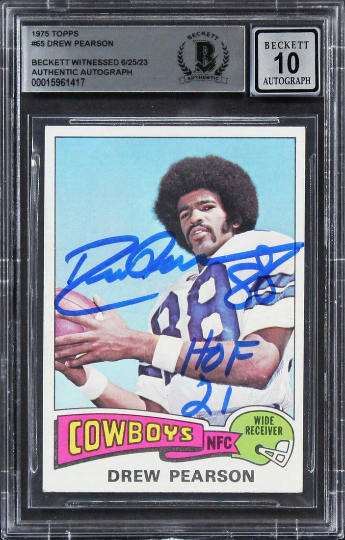 Drew Pearson Signed 1975 Topps #65 Rookie Card HOF 21 Beckett Authenticated (1 of 2)