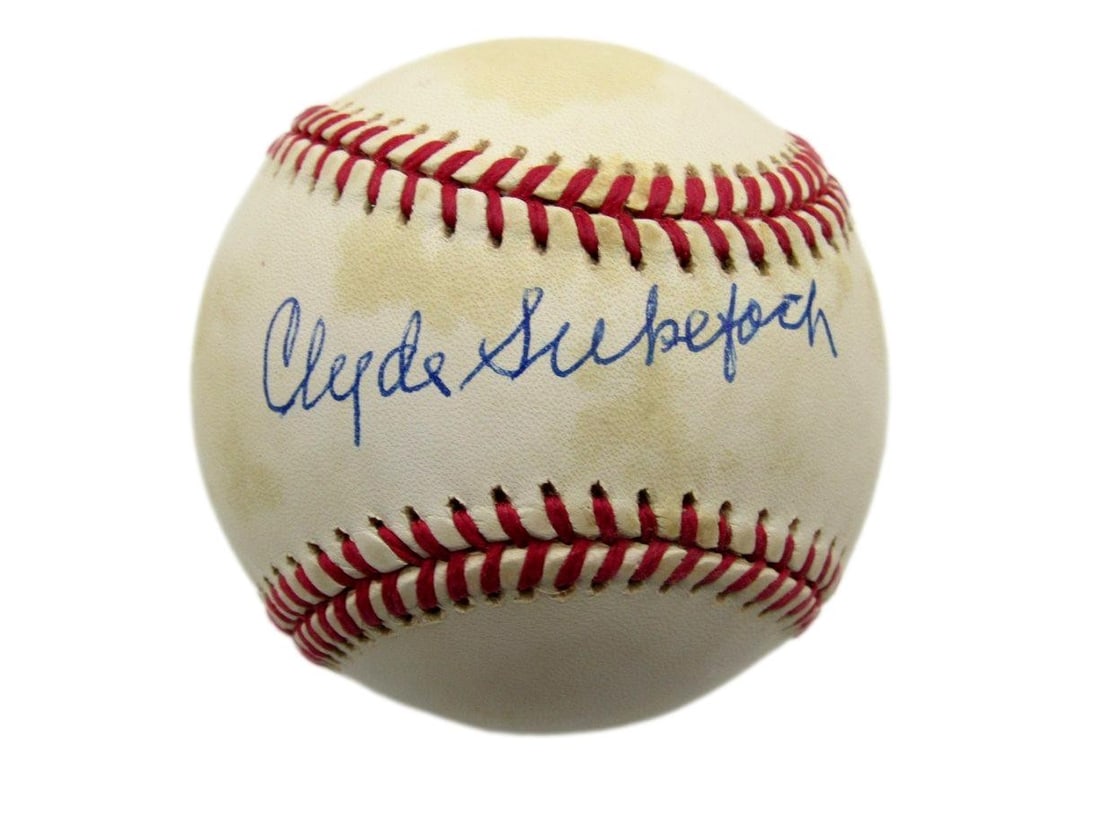 Clyde Sukeforth Autographed ONL Baseball Brooklyn Dodgers JSA Certified: Clyde Sukeforth Autographed ONL Baseball Brooklyn Dodgers JSA Certified This is a Clyde Sukeforth signed ONL baseball from the Brooklyn Dodgers. The baseball is an original item and has been authentic