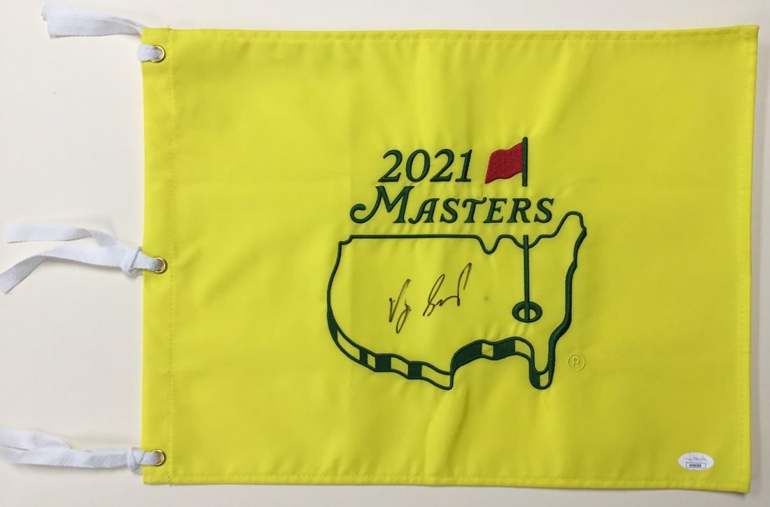 Vijay Singh Signed 2021 Masters Pin Flag JSA Authenticated: Vijay Singh Signed 2021 Masters Pin Flag JSA Authenticated Celebrate the legacy of golf with this official 2021 Masters pin flag, beautifully signed by PGA star Vijay Singh. This unique collectible is