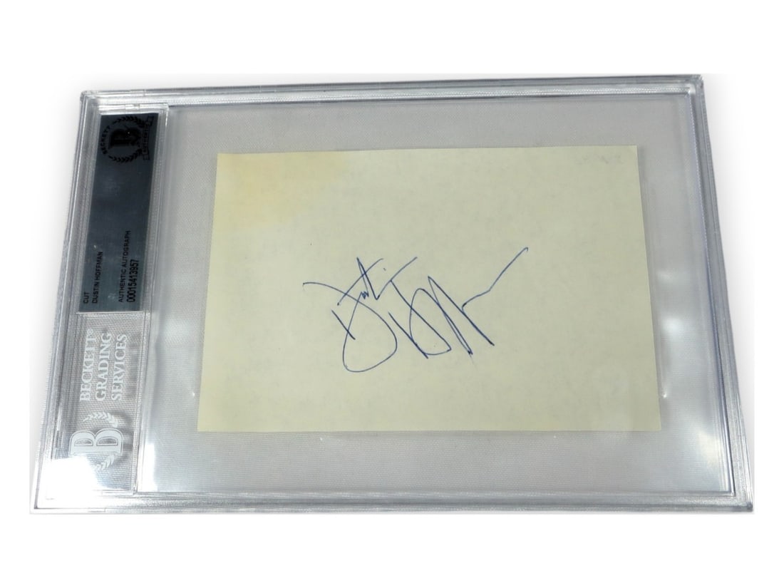 Dustin Hoffman Signed Cut Signature Rain Man Tootsie Beckett Authenticated 6 x 9: Dustin Hoffman Signed Cut Signature Rain Man Tootsie Beckett Authenticated 6 x 9 This is a cut signature of Dustin Hoffman, featuring authentic autographs from the acclaimed actor known for his roles